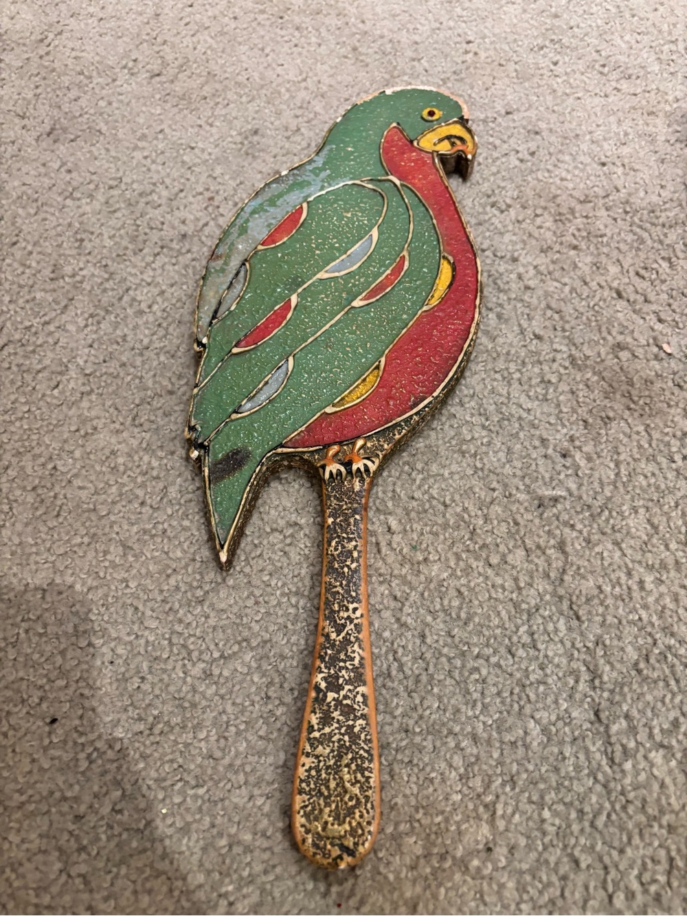 Vintage Decorative Parrot  - Green and Red Handheld Mirror